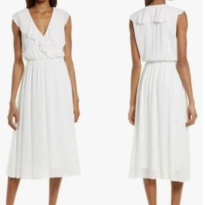 Charles Henry size 1X white ruffle surplus midi dress